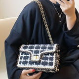 Vintage Wool Tweed Messenger Bag Women Chain Handbag Plaid Sac A Main