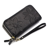 Women Leather Wallet Double Zipper Long Wallet Large Capacity