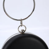 PU Circular Evening Bag Pink Silver Metal Ring Totes Bag