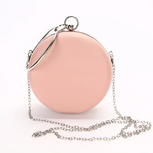 PU Circular Evening Bag Pink Silver Metal Ring Totes Bag