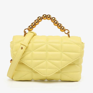 PU Quilting Padded Handbag Women's Ball Beading Handle Shoulder Crossbody Bag Mi