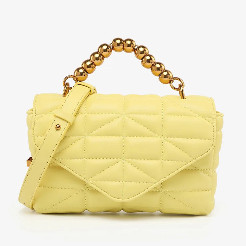 PU Quilting Padded Handbag Women's Ball Beading Handle Shoulder Crossbody Bag Mi