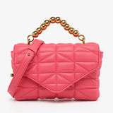 PU Quilting Padded Handbag Women's Ball Beading Handle Shoulder Crossbody Bag Mi
