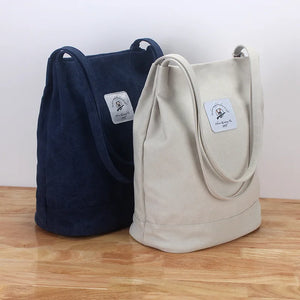 Canvas Bucket Bags Women Foldable Shoulder Bag Large Capacity Tote