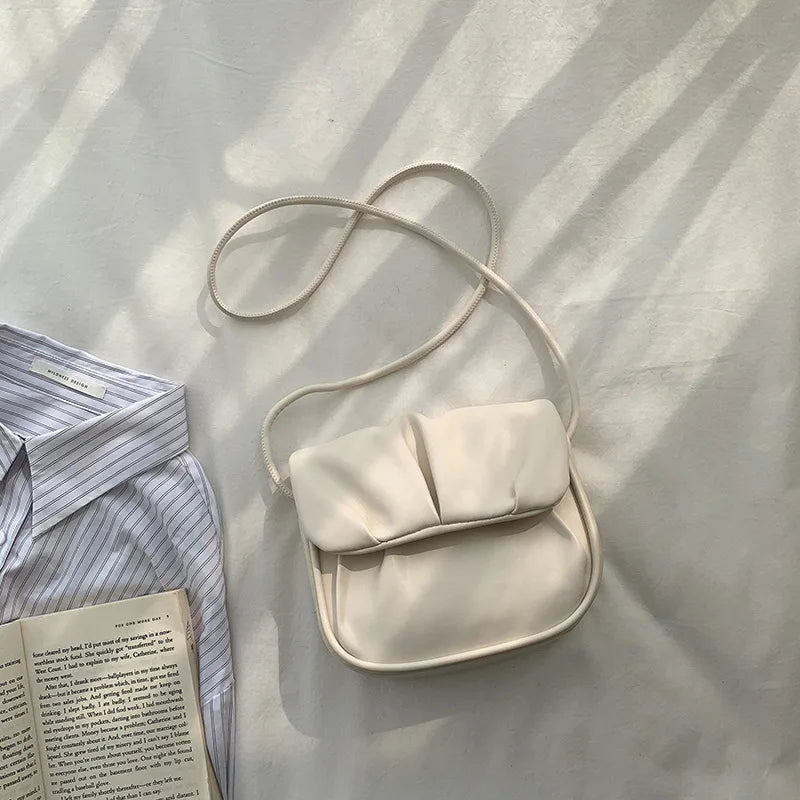 Women Soft Pu Leather Handbags Mini Pleated Shoulder bags