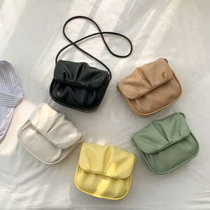 Women Soft Pu Leather Handbags Mini Pleated Shoulder bags