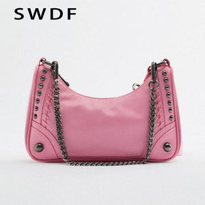 Rivet Leather Shoulder Crossbody Bag for Women