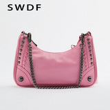 Rivet Leather Shoulder Crossbody Bag for Women