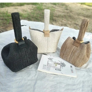 Straw Beach Bag Crossbody Lock Handbag Vintage Shoulder Bag