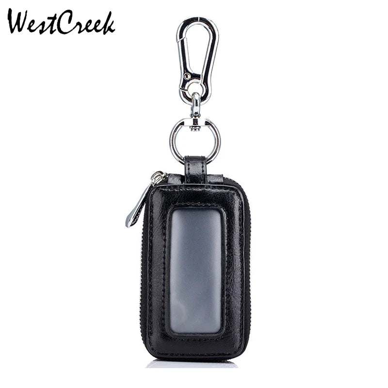 Vintage Car Key Holder Smart Housekeeper Genuine Leather Double Zipper Key Case