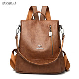 Vintage Leather Women Backpacks School Bags for Teenage Girls