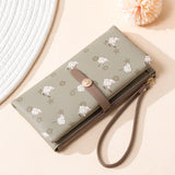 Vintage Flower Long Wallet Soft Leather Zipper Pocket Ladies Purses