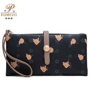 Vintage Flower Long Wallet Soft Leather Zipper Pocket Ladies Purses