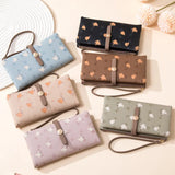 Vintage Flower Long Wallet Soft Leather Zipper Pocket Ladies Purses