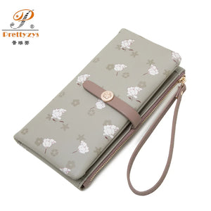 Vintage Flower Long Wallet Soft Leather Zipper Pocket Ladies Purses