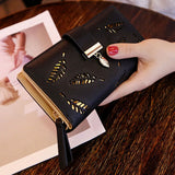 Women Wallets Long Clutch Purses Golden Hollow Leaves Phone Pocket