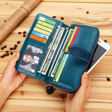 Wax Oil Real Leather Women Wallet Long Clutch Purse Cellphone Bag Coin Wallet