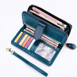 Wax Oil Real Leather Women Wallet Long Clutch Purse Cellphone Bag Coin Wallet