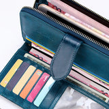 Wax Oil Real Leather Women Wallet Long Clutch Purse Cellphone Bag Coin Wallet