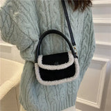 Faux Fur Patchwork Leather Handbag Tote Shoulder Bag Brown