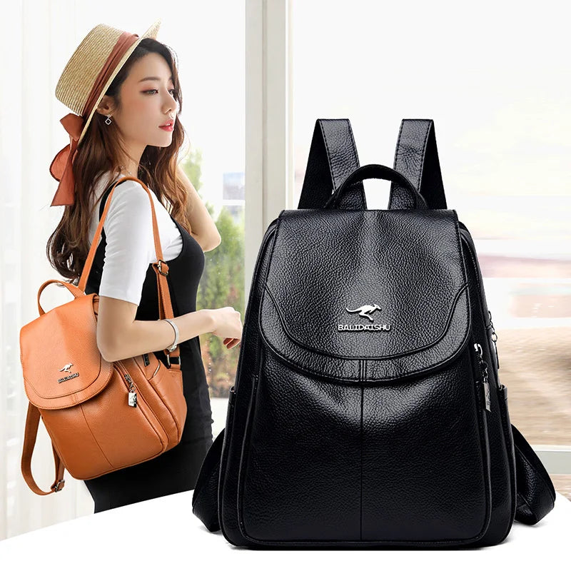 High Leather Women Backpack for Teenager Girls