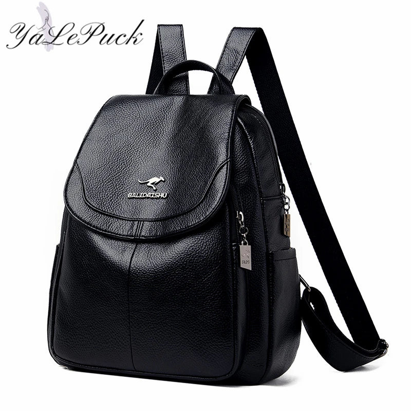 High Leather Women Backpack for Teenager Girls