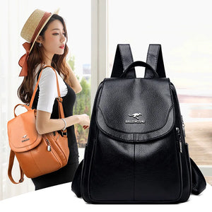 Leather Women Backpack for School and Teenager Girls