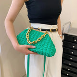 Women Heavy Chain Crossbody Bag PU Leather Fold Clip Cloud Bags