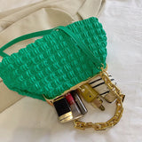 Women Heavy Chain Crossbody Bag PU Leather Fold Clip Cloud Bags