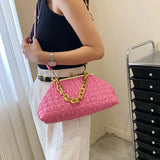 Women Heavy Chain Crossbody Bag PU Leather Fold Clip Cloud Bags