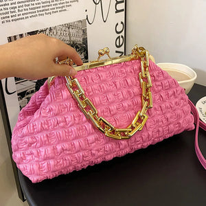 Women Heavy Chain Crossbody Bag PU Leather Fold Clip Cloud Bags