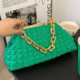 Women Heavy Chain Crossbody Bag PU Leather Fold Clip Cloud Bags