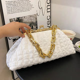 Women Heavy Chain Crossbody Bag PU Leather Fold Clip Cloud Bags
