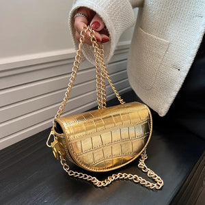 Small Silver Stone Pattern Leather Saddle Bag Evening Clutch