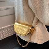 Small Silver Stone Pattern Leather Saddle Bag Evening Clutch
