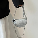 Small Silver Stone Pattern Leather Saddle Bag Evening Clutch