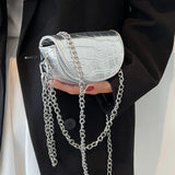 Small Silver Stone Pattern Leather Saddle Bag Evening Clutch