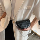 Small Silver Stone Pattern Leather Saddle Bag Evening Clutch
