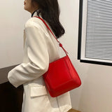 Women Pu Leather Bucket Bags Red Handbags Casual Big Tote Green