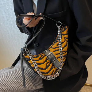 Canvas Croissant Shoulder Bag Chain Handbag for Women