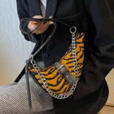 Canvas Croissant Shoulder Bag Chain Handbag for Women