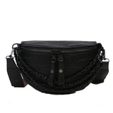Women's High Leather Waist Bag Chain Crossbody Bags Fanny Pack