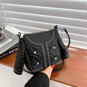Rivet Shoulder Bag For Women Jacket Handbags Purse Ladies