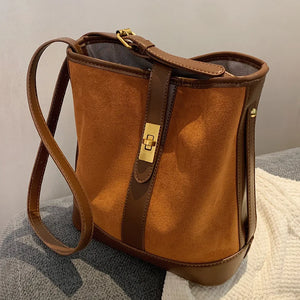 Matte PU Leather Bucket Shoulder Bag