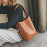 Women Shoulder Bag Chain Bucket Handbags PU Leather Totes Shopping Bag