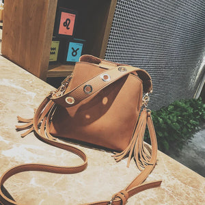 Frosted Leather Bucket Bag Retro Messenger Shoulder Handbag