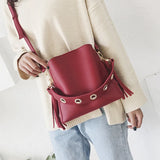 Frosted Leather Bucket Bag Retro Messenger Shoulder Handbag