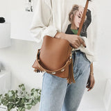 Frosted Leather Bucket Bag Retro Messenger Shoulder Handbag
