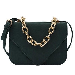 Nubuck Flap Clutch Purse with Metal Chain Shoulder Bag