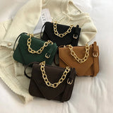 Nubuck Flap Clutch Purse with Metal Chain Shoulder Bag